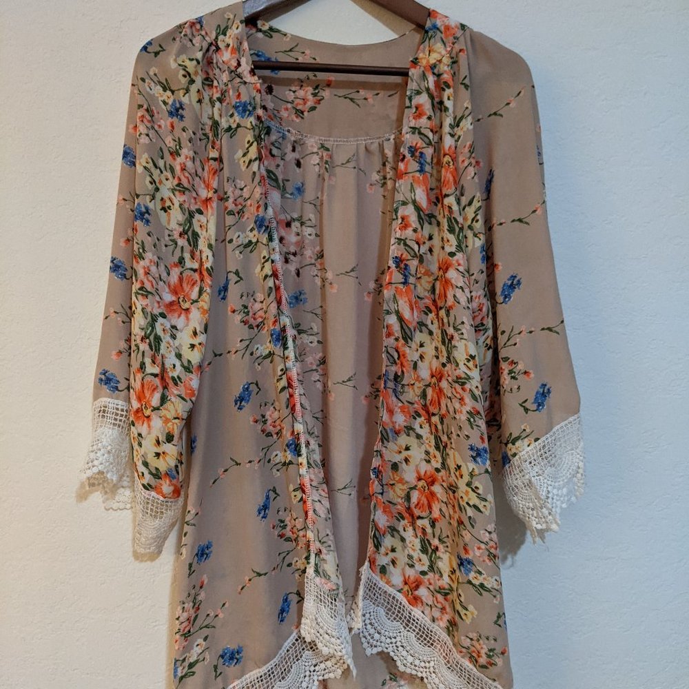 lace flowy sheer loose chiffon kimon cardigan